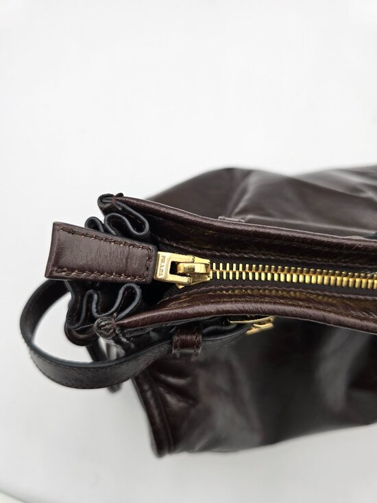 Prada Bonnie Large Leather Handbag in Dark Brown